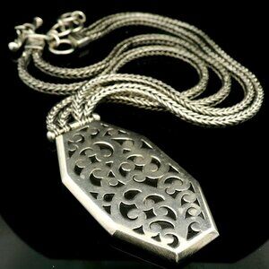 Lois Hill Sterling Silver Scrollwork Pendant Necklace w/ Woven Chain